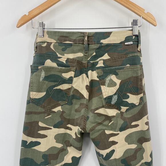 Mother High Waisted Looker Ankle Fray Jeans Camo Pattern Skinny Green Womens 26 - Picture 6 of 15